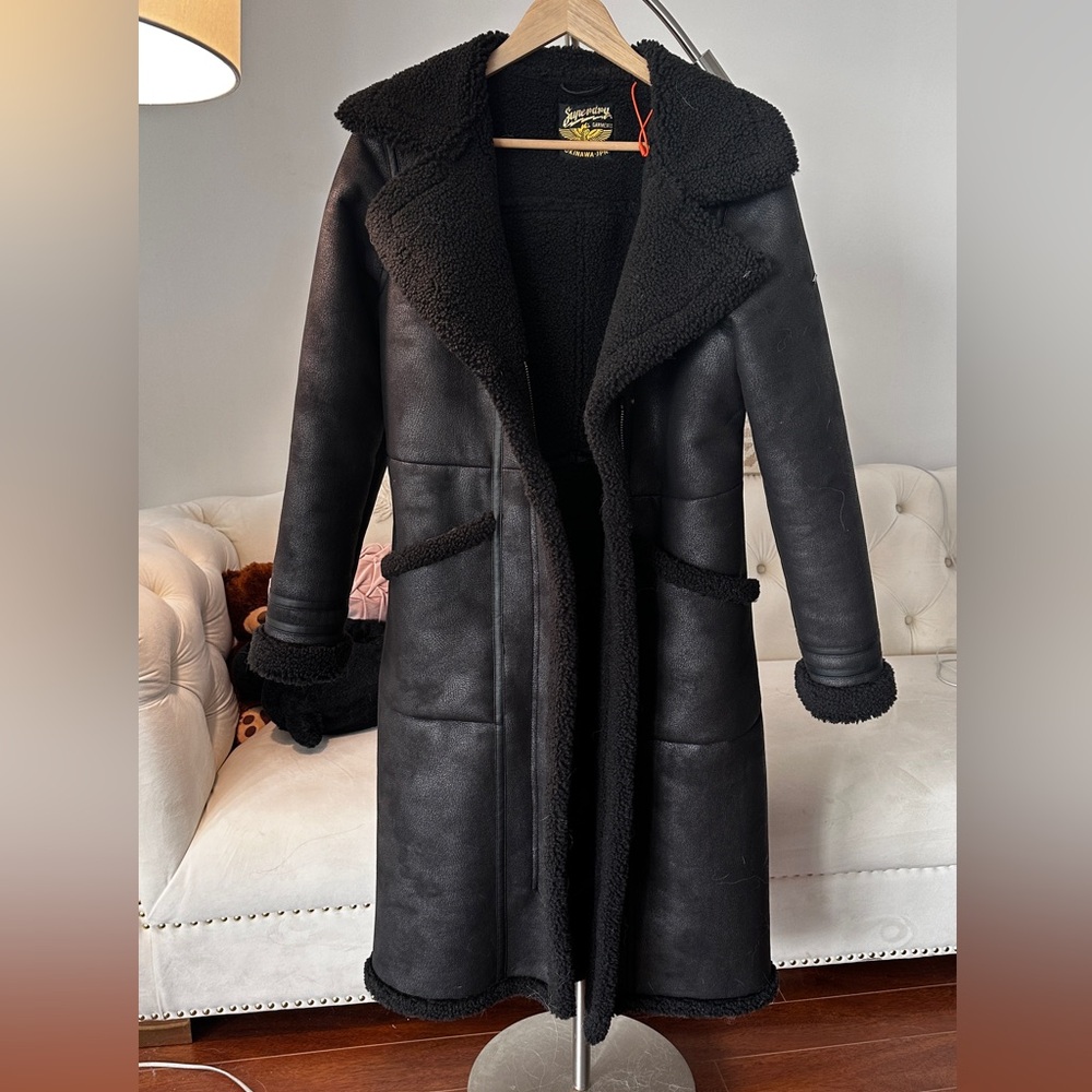 Super dry leather long trench coat